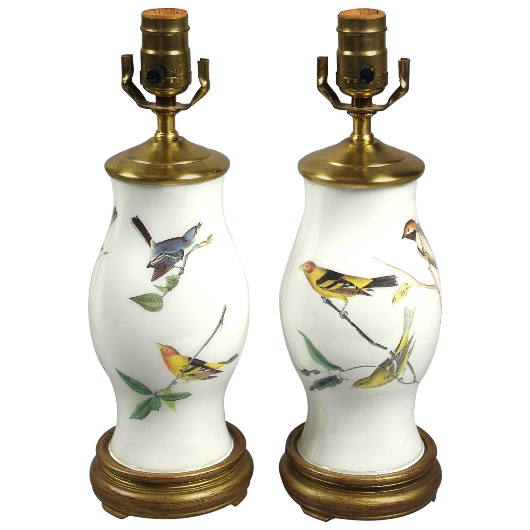 Delightful Pair of Small Decalcomania Lamps