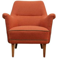 Used Danish Midcentury 1950s Curved Armchair, Fully Restored in Wool