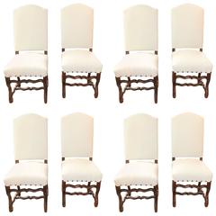 Antique Set of Eight 19th Century French Os de Mouton Dining Chairs