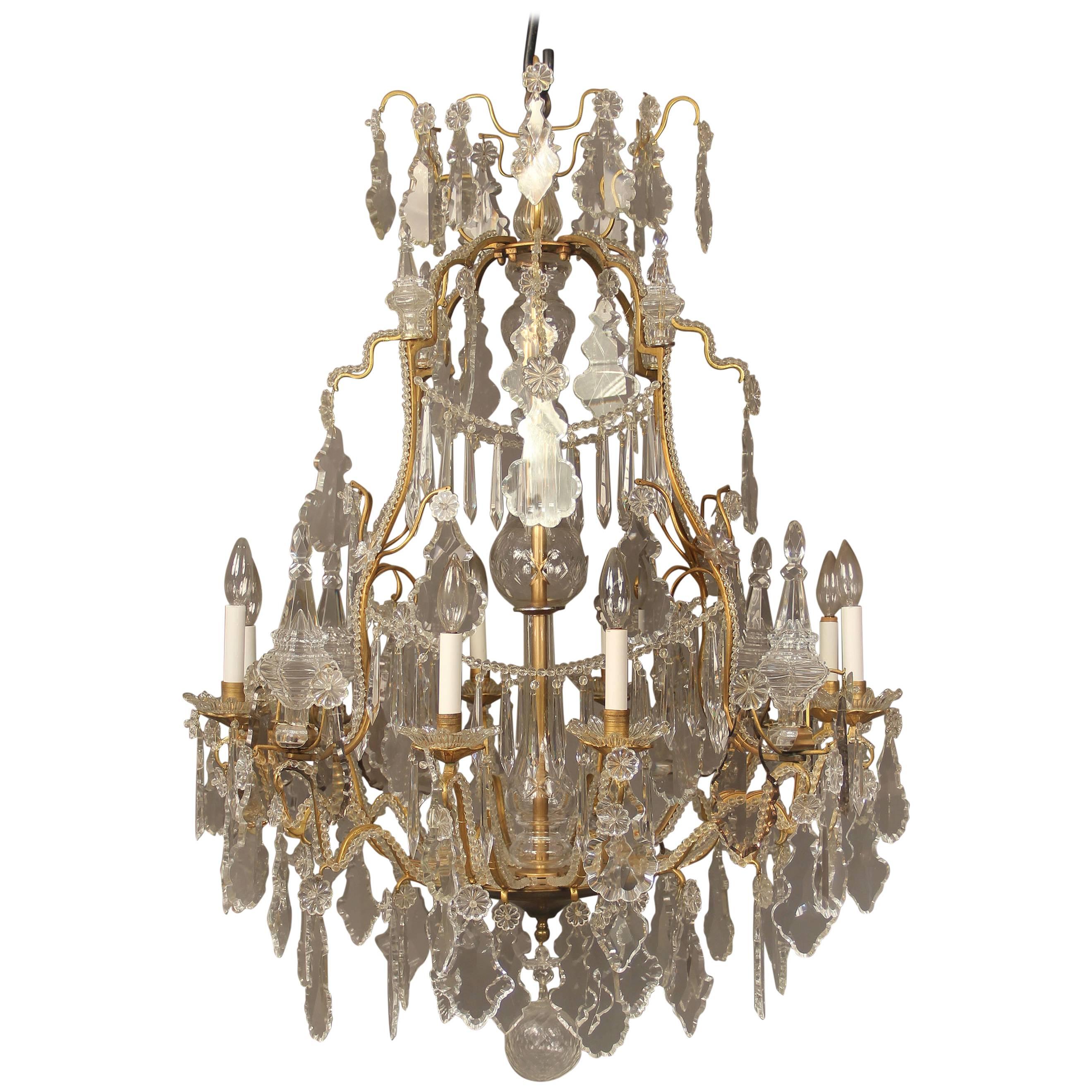 Very Fine Late 19th Century Gilt Bronze and Crystal Chandelier