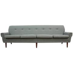 Retro Danish Midcentury Large Four-Seat Sofa, Fully Restored in Herringbone Wool