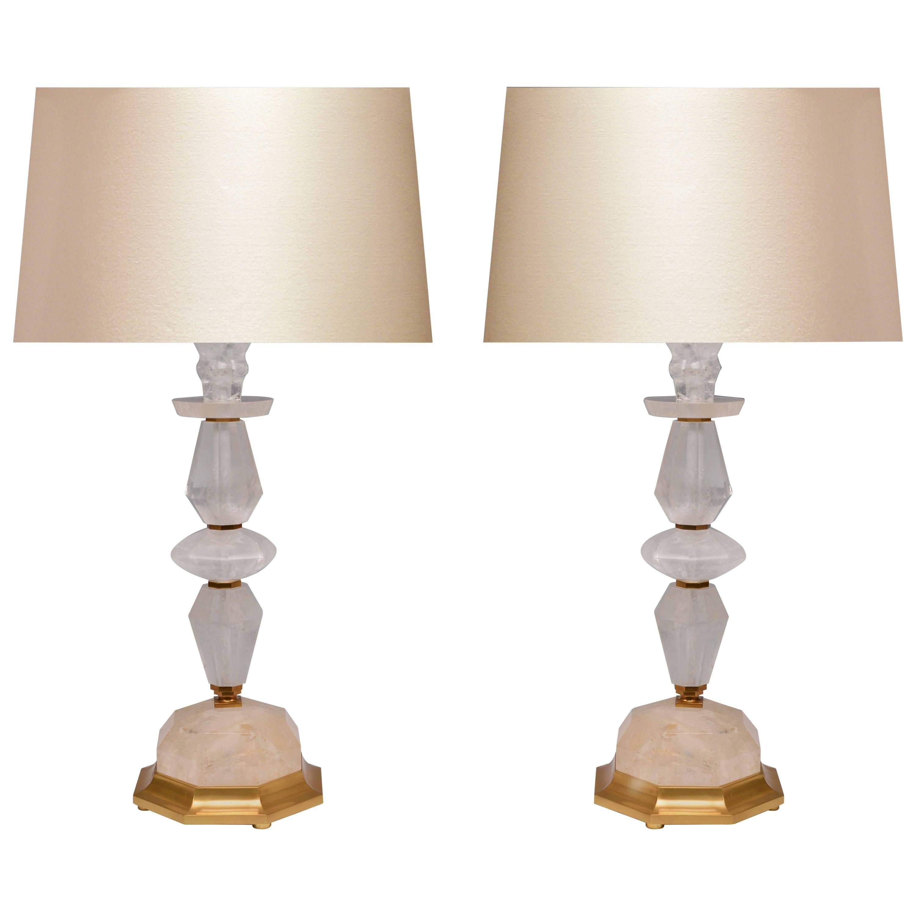 Pair of Elegant Modern Rock Crystal Quartz Lamps