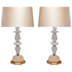 Pair of Elegant Modern Rock Crystal Quartz Lamps