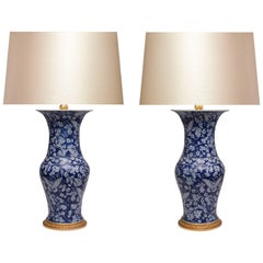 Antique Pair of Blue and White Porcelain Lamps