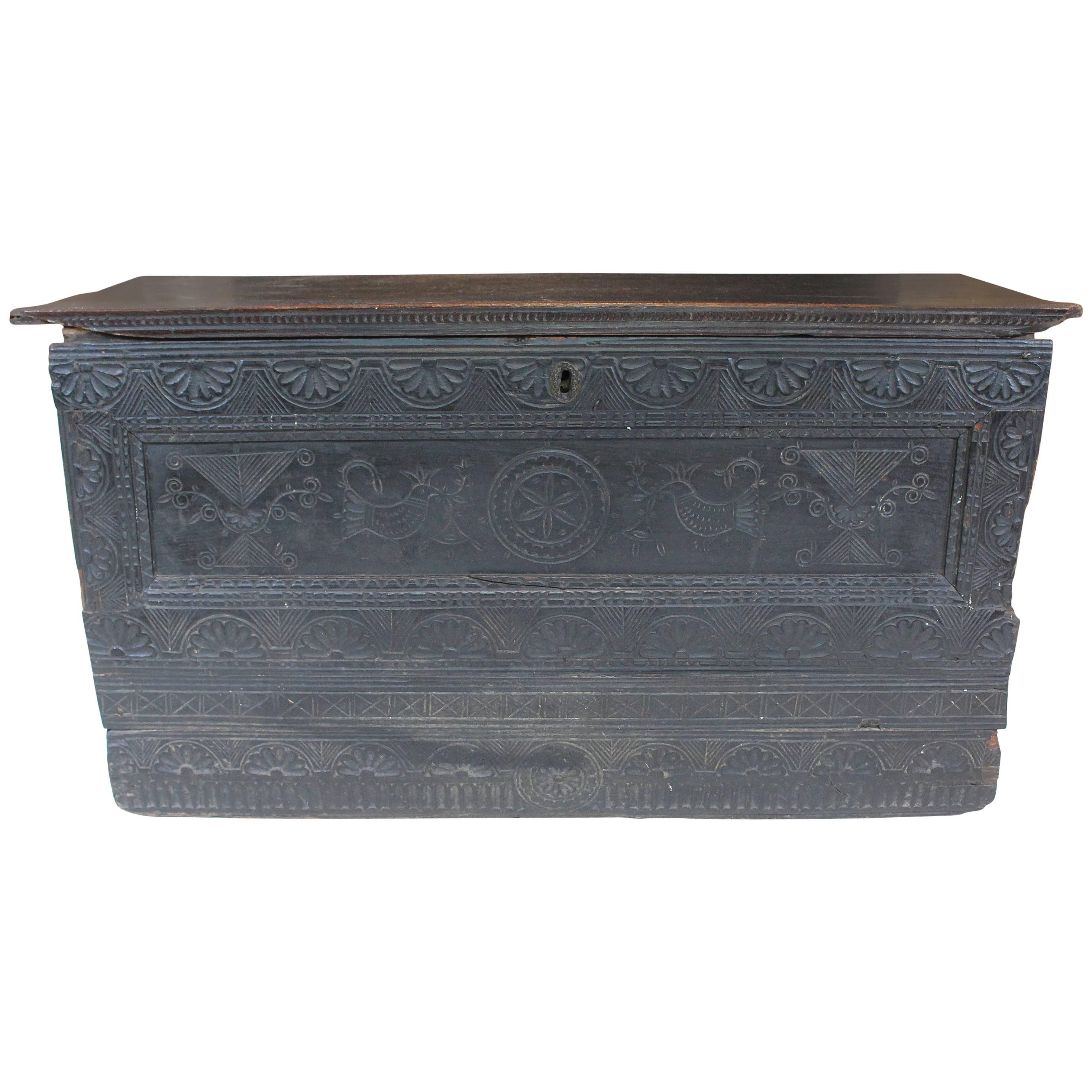 18th Century Intricately Carved Oak Chest For Sale