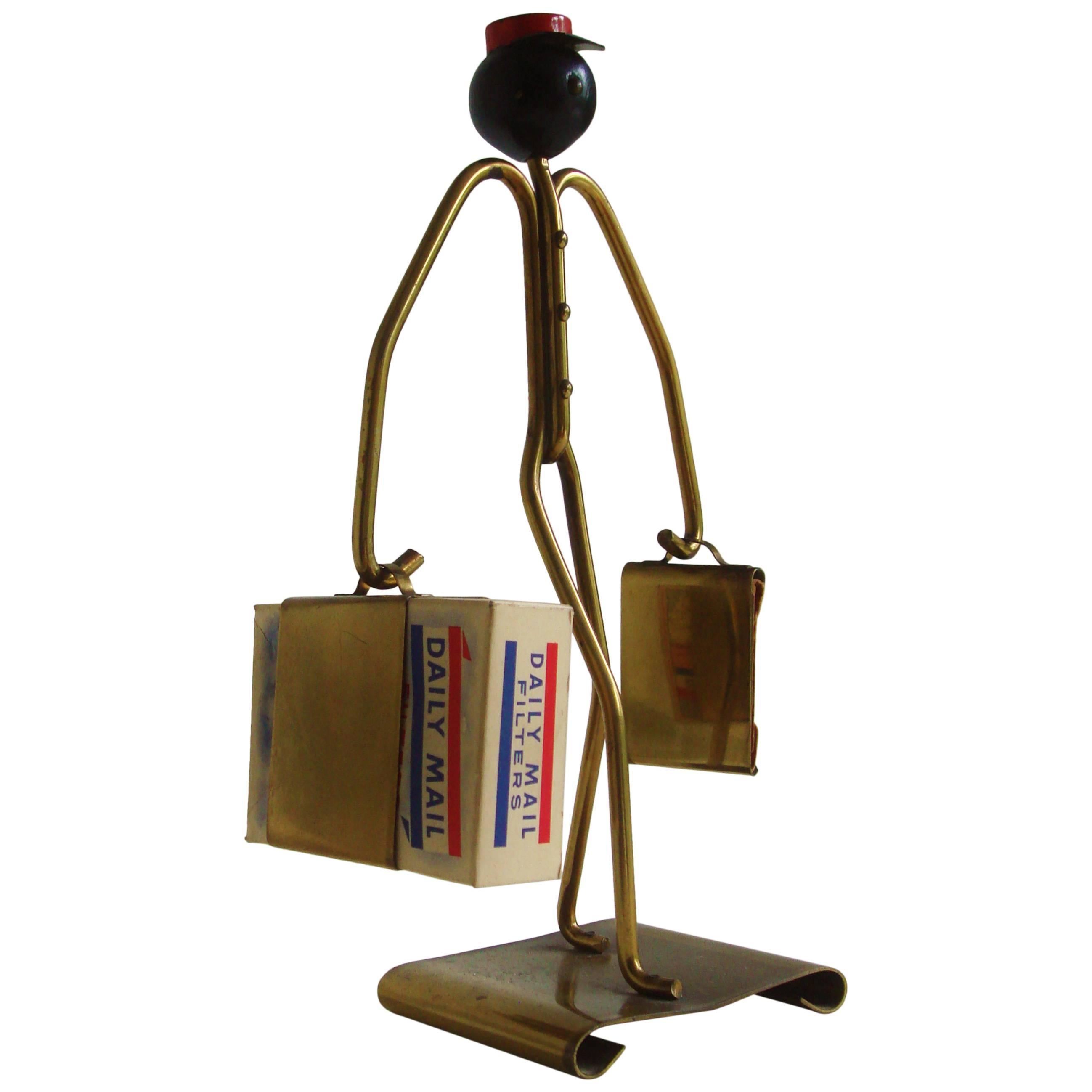 American Art Deco Brass & Wood "Redcap" Cigarette Porter by Guild International