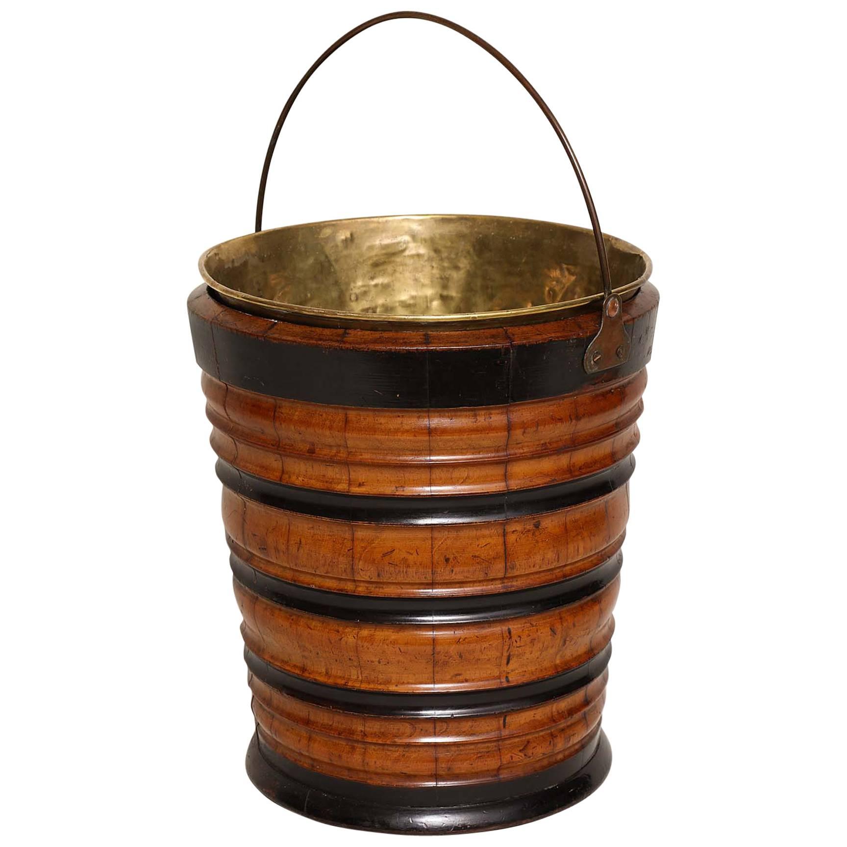 Turned Mahogany Peat Bucket with Ebonized Decoration