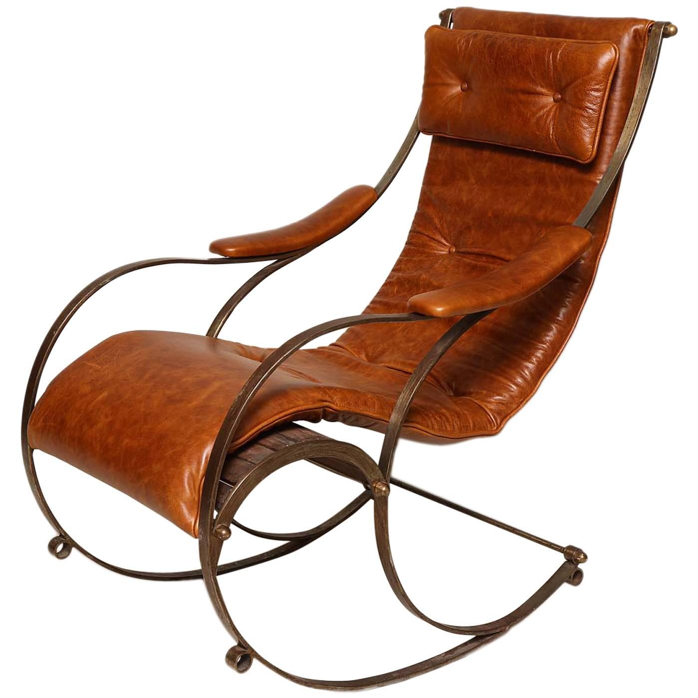 19th Century Steel and Leather Rocking Chair by R. W. Winfield