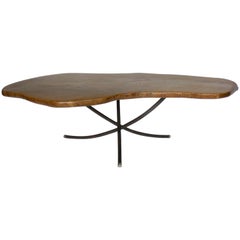 Primitive Modern Freeform Table  with Iron and Pewter Hand Forged Base Base