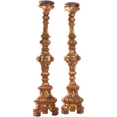 Pair of 18th Century Italian Giltwood Altar Sticks