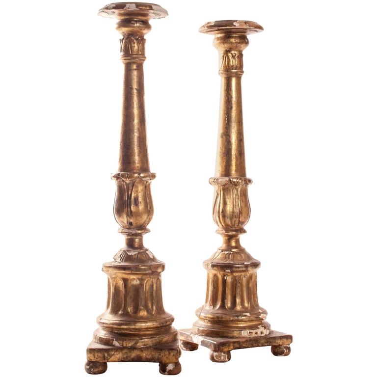Pair of 18th Century Italian Candlesticks For Sale