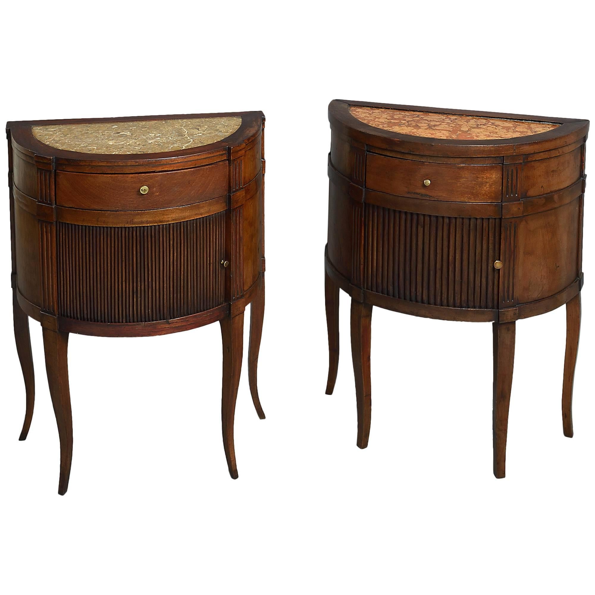 Matched Pair of Late 18th Century Bedside Walnut Commodes with marble tops