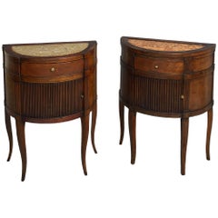 Matched Pair of Late 18th Century Bedside Walnut Commodes with marble tops
