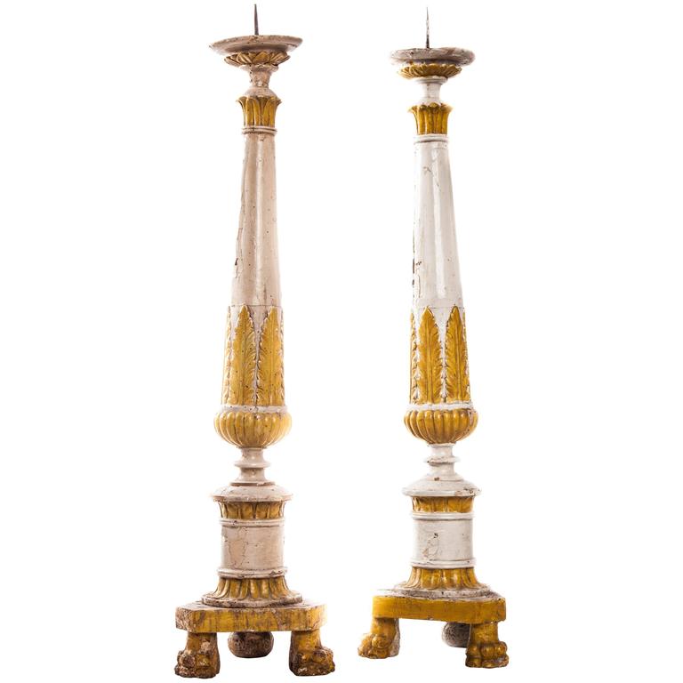 Pair of 18th Century Italian Polychrome Candlesticks For Sale