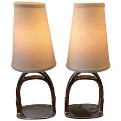 Chrome Ralph Lauren Saddle Stirrup Table Lamps