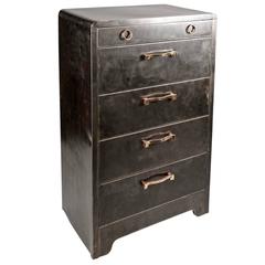 Polished Steel Five-Drawer Dresser with Cast Brass Hardware