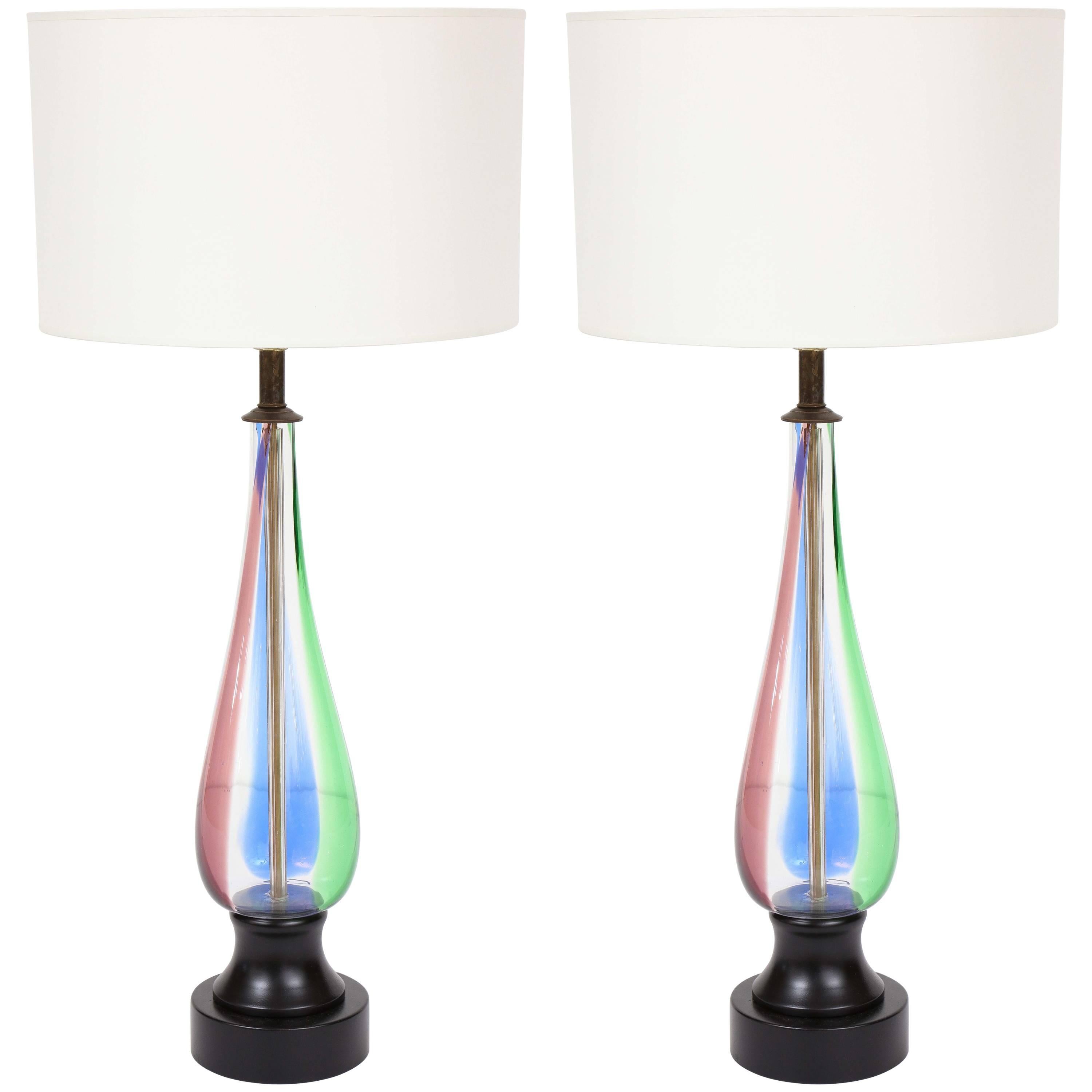 Pair of 1950s Italian Multi-Color Glass Table Lamps