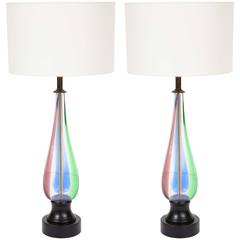 Pair of 1950s Italian Multi-Color Glass Table Lamps 7