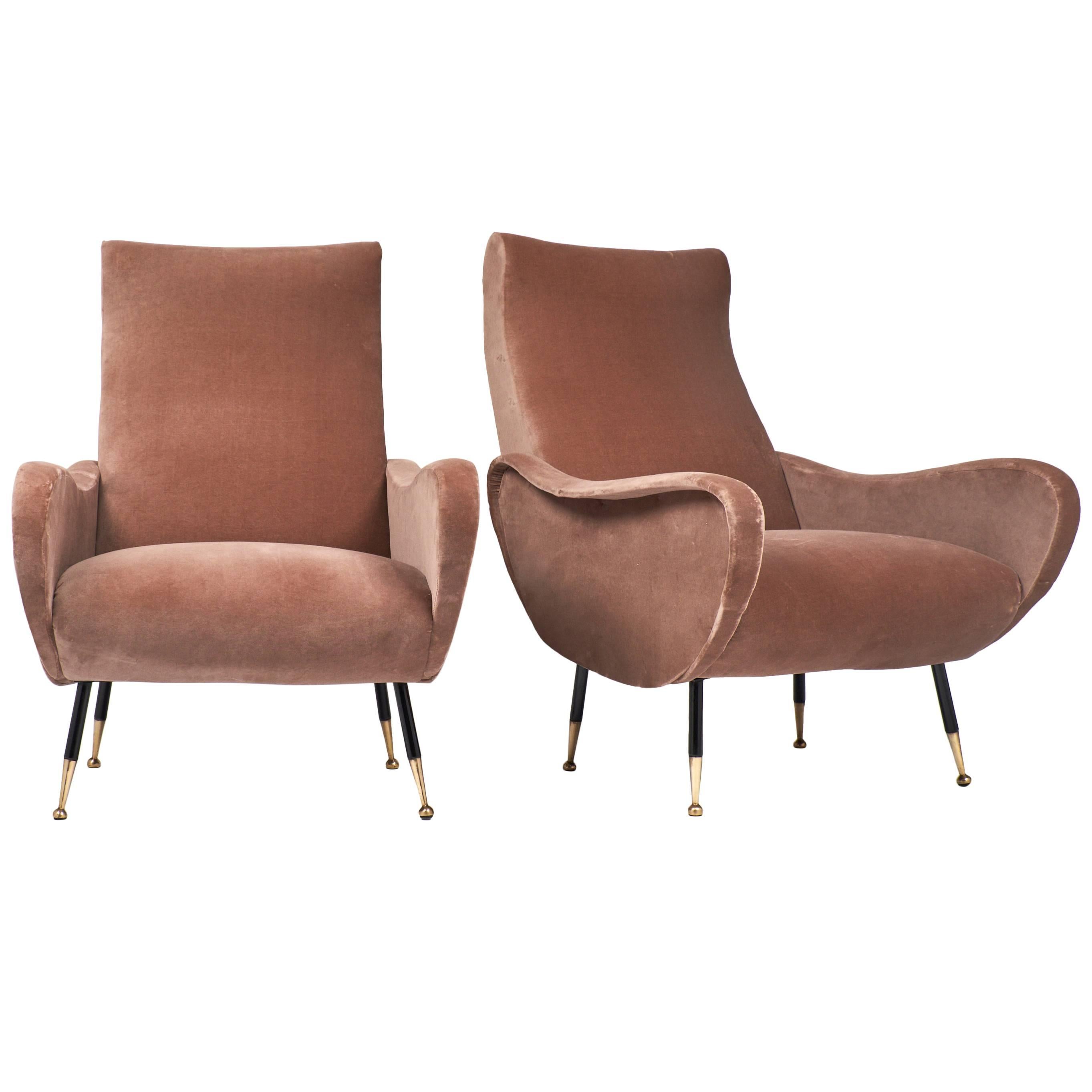 Mid-Century Modern Italian Pair of Armchairs in the Style of Marco Zanuso