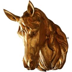 19th Century French Tole Horse Head with Original Gilt Finish