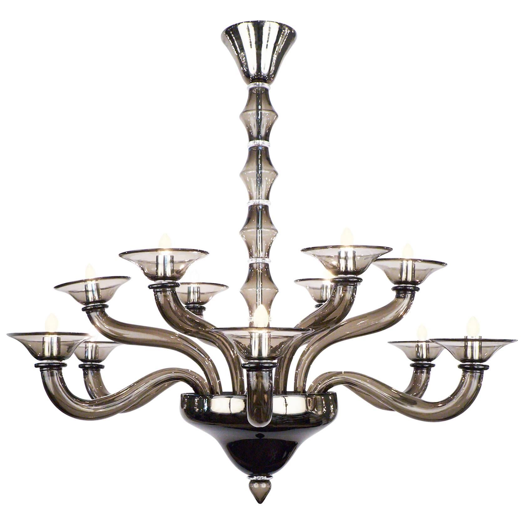 Murano Smoked Mercury Glass Chandelier For Sale