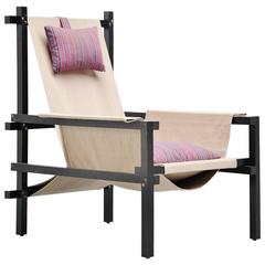Gerrit Rietveld Style Slat Chair with Canvas, Holland, 1950