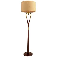 Italian 1940s-1950s Solid Walnut and Brass Standing Lamp