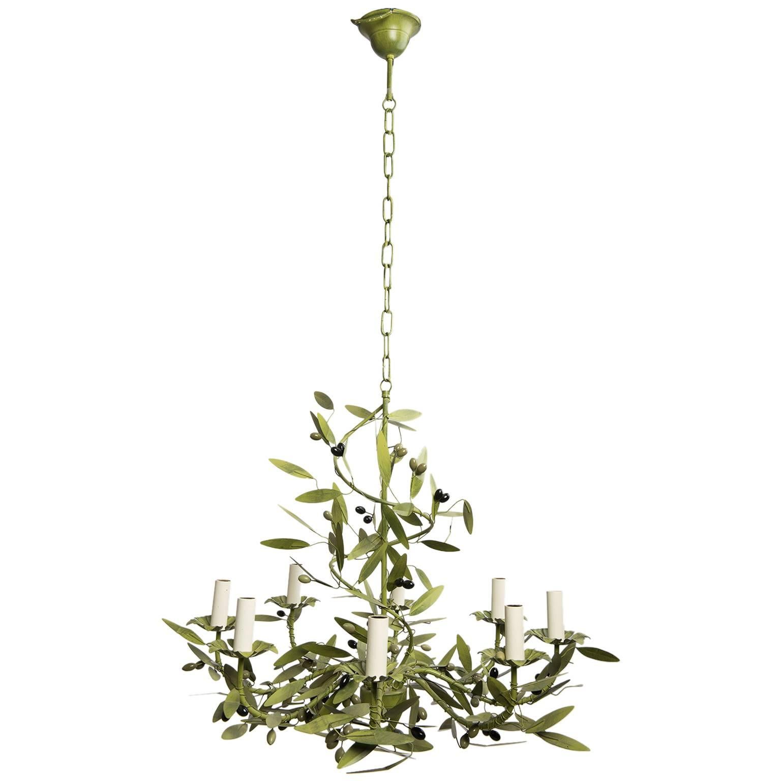 Green Handmade and Handpainted  Iron French Chandelier with Olives