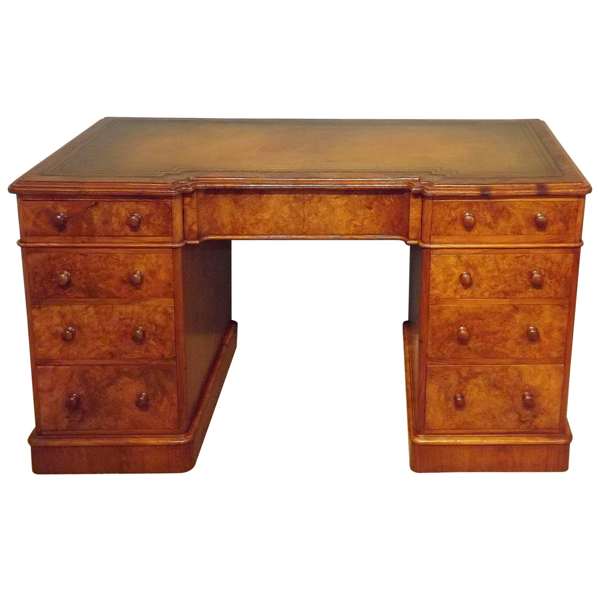 Superb Quality Burr Walnut Victorian Twin Pedestal Desk