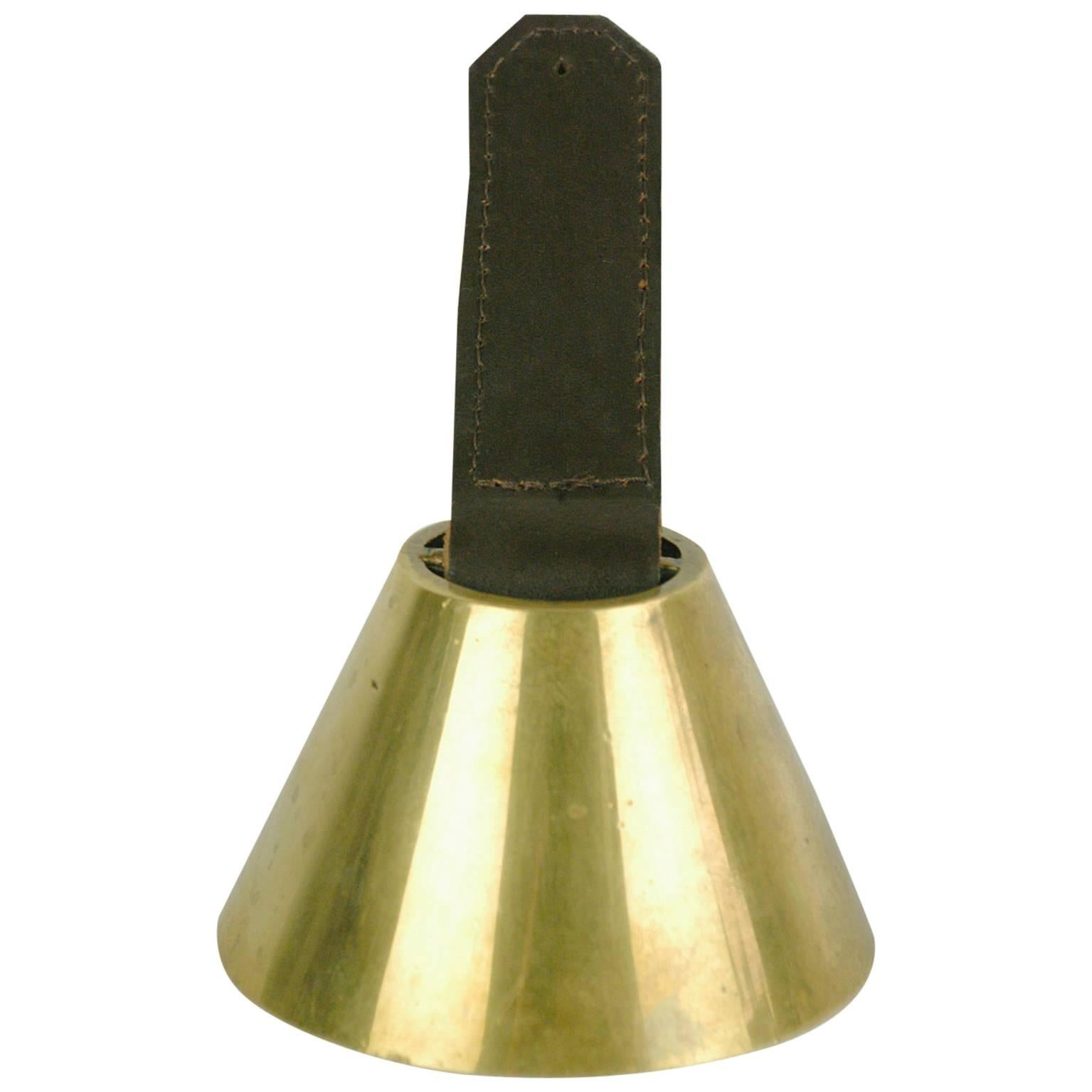 Austrian Midcentury Brass and Leather Table Bell by Carl Auböck For Sale