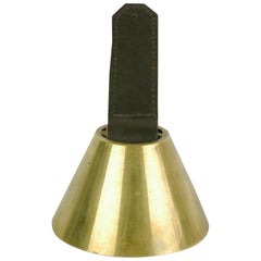 Austrian Midcentury Brass and Leather Table Bell by Carl Auböck