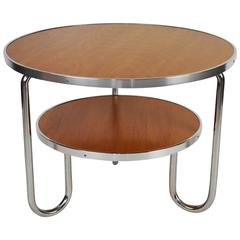 1930s Art Deco Tubular Chrome Beech Side Table