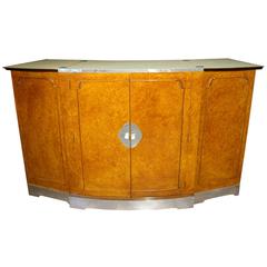 Mid-Century Art Deco Burl Walnut Envelop or Flip-Top Dry Bar Cabinet