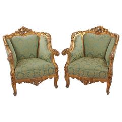 Pair of Mid Century Armchairs, Neo-Rococo, 1850-60, green, gold, Germany 8