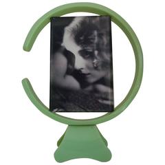 Large English Art Deco Asymmetrical Pistachio and Clear Lucite Photo Frame