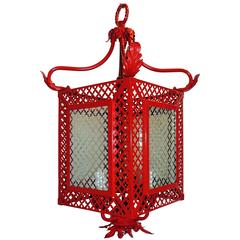 Wonderful Red Pierced pagoda Lantern Chandelier Quatrefoil Frosted Glass Fixture