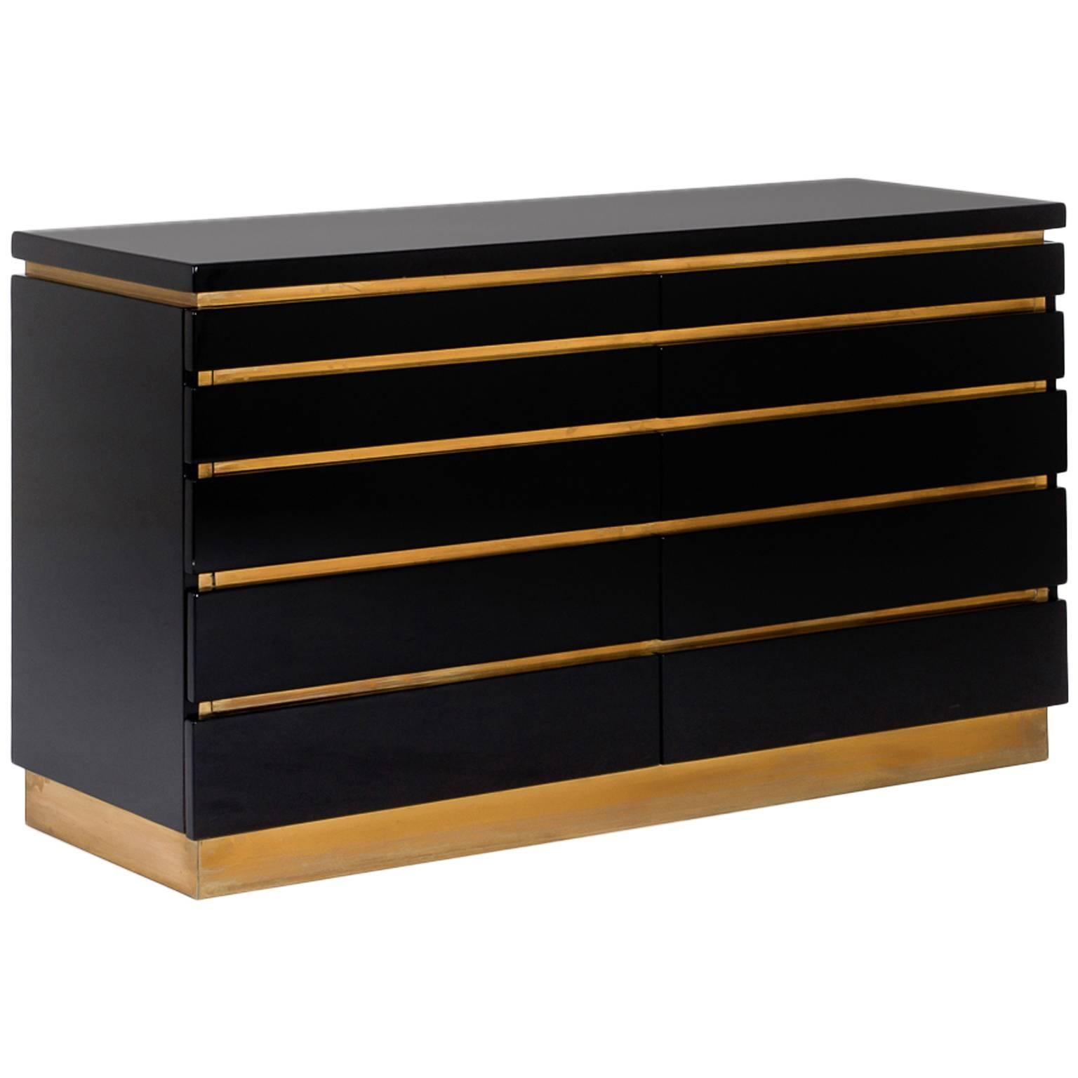 Black Lacquered Chest of Drawers by Jean Claude Mahey