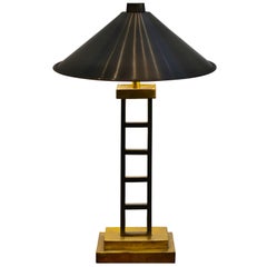 Machine Age Industrial Aluminum and Brass Table Lamp with Aluminum Shade