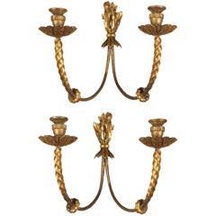 Pair of English Edwardian Carved and Gilded Wood Wall Sconces