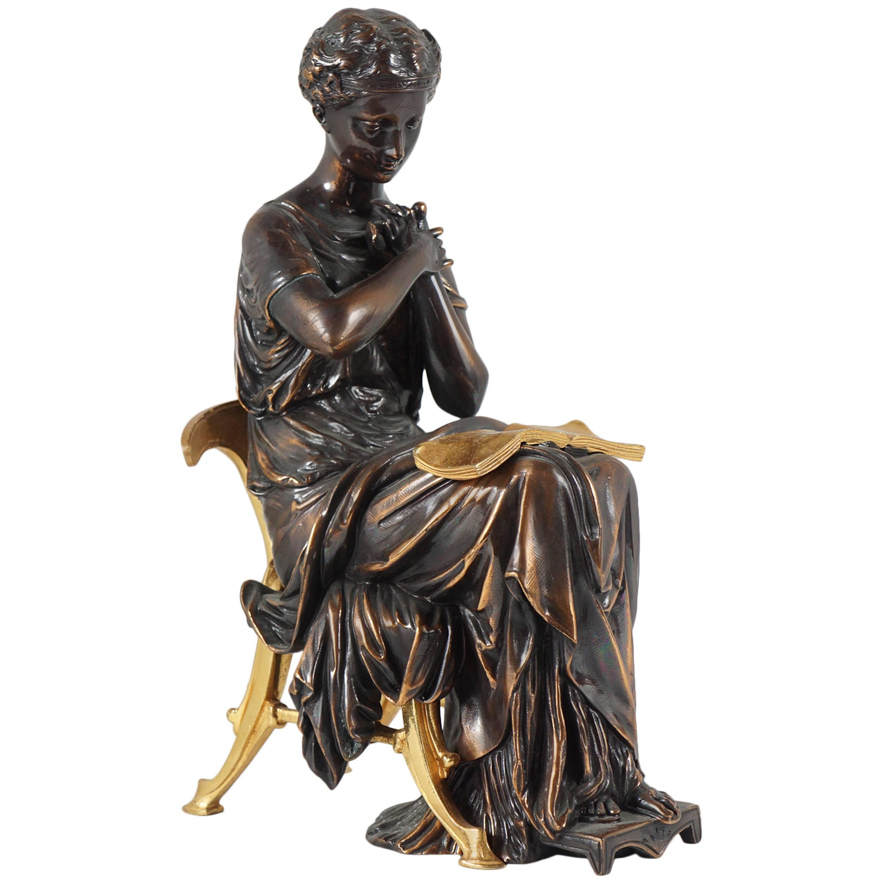 Aesthetic Movement Patinated & Gilded Bronze Statue of a Classical Draped Female