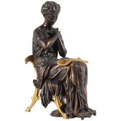 Antique Aesthetic Movement Patinated & Gilded Bronze Statue of a Classical Draped Female