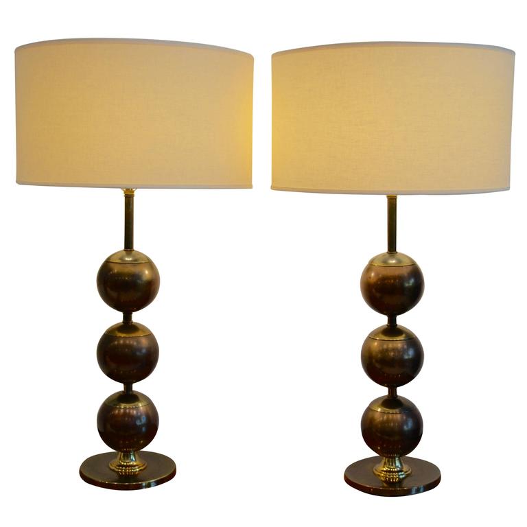 Pair Of Mid Century Modern Machine Age Stacked Brass Ball Table Pair Of Mid Century Modern Machine Age Stacked Brass Ball Table Lamps For