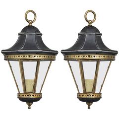 Pair of Weathered Charcoal Metal and Brass Asian Style Pendants 9