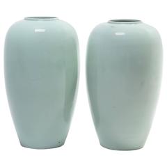 Pair of Celadon Tapered Vases