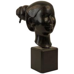 Retro 20th Century Bronze Bust of a Laotian Women by Vietnamese Artist Nguyen Thanh