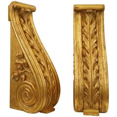 Large Pair of English 19th Century Carved and Water Gilded Wood Corbel Bracket 9