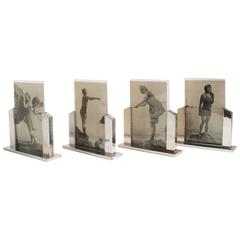Set of Four English Art Deco Chromed Steel Outsider Art Photo Frames