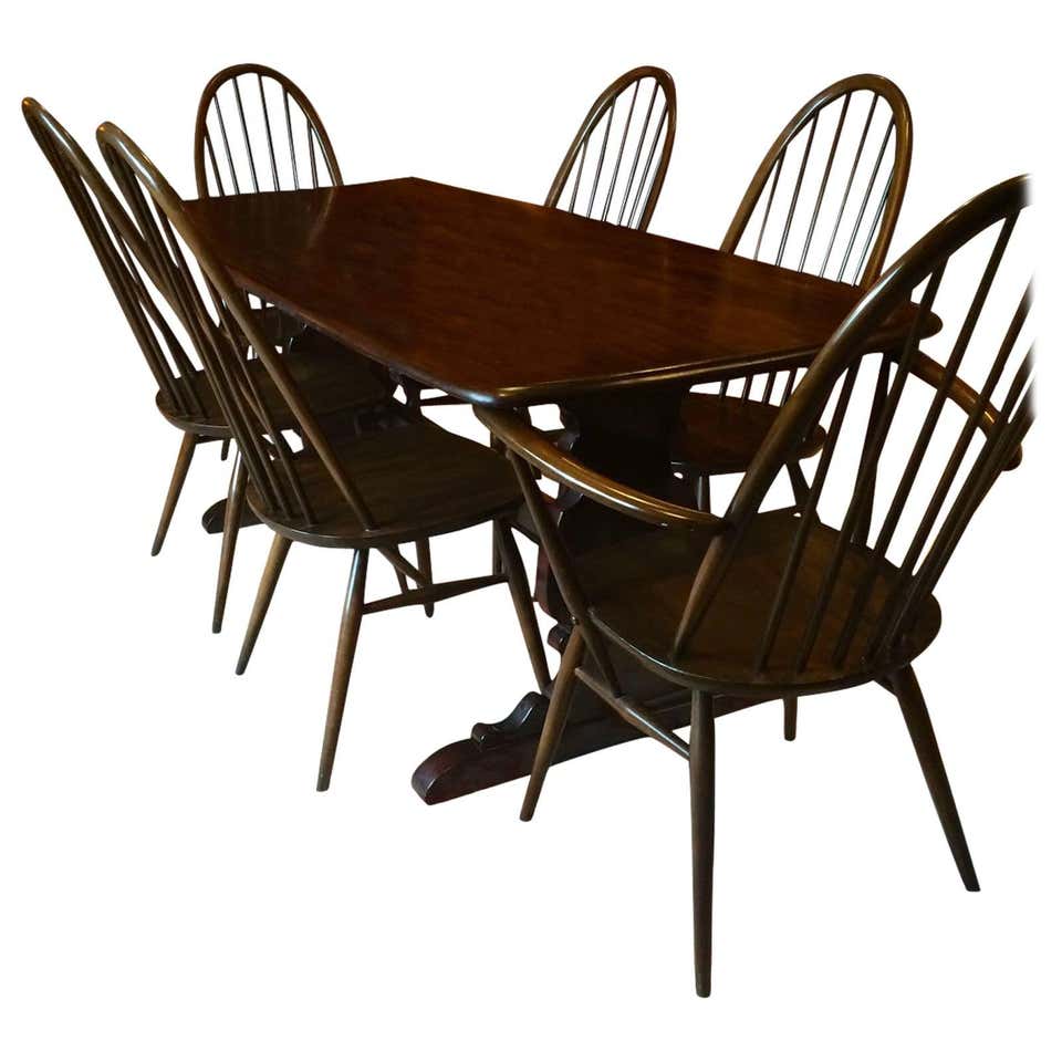 Vintage Ercol Dining Table with Six Chairs Solid Elm Quaker Design at ...