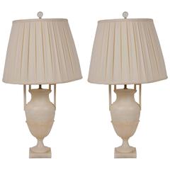 Pair of Alabaster Urn Form Lamps 5