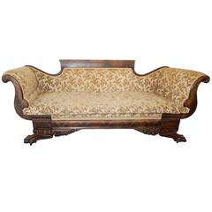 Antique  American Empire Carved Mahogany Settee